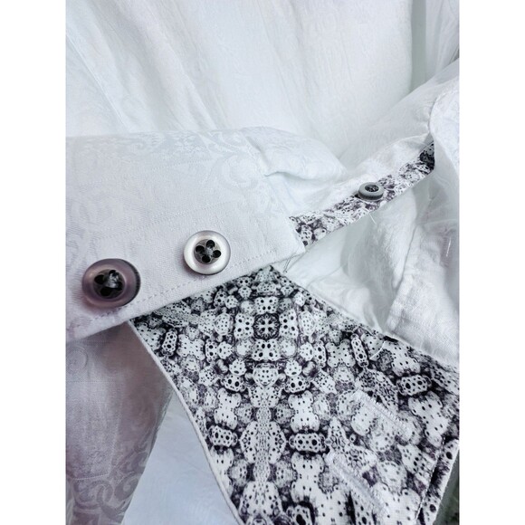 Robert Graham Men's White Jacquard Pattern Button Down Cotton Shirt Size Large - Picture 9 of 10